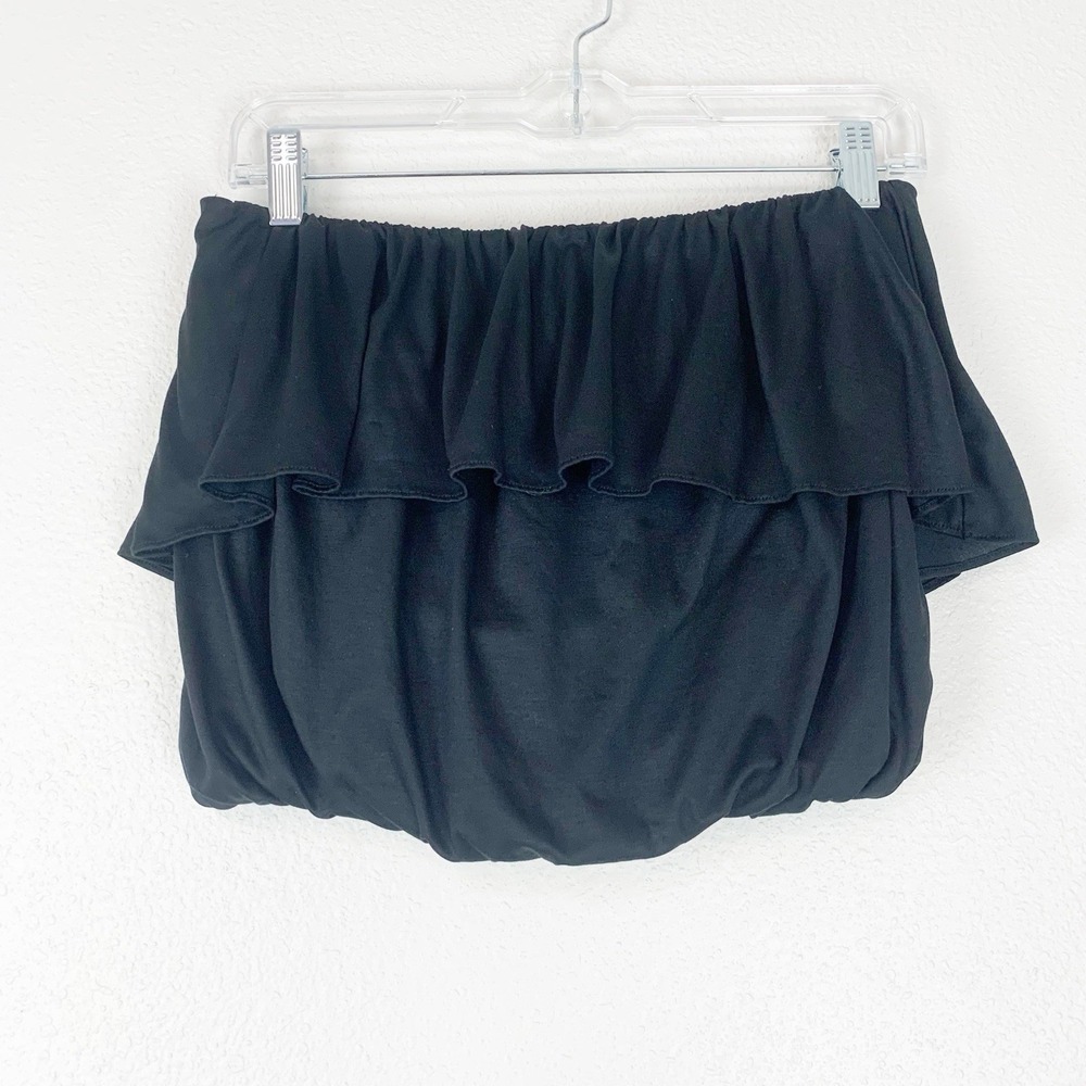 Anthropologie Tube‎ Top Womens Small Black Ruffle Bubble Hem Strapless OB1692333
